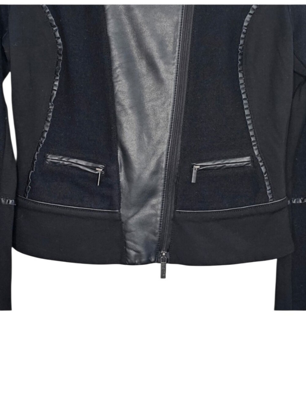 Olsen Wool Vegan Leather Zip Up Jacket Size 2 - Picture 13 of 13